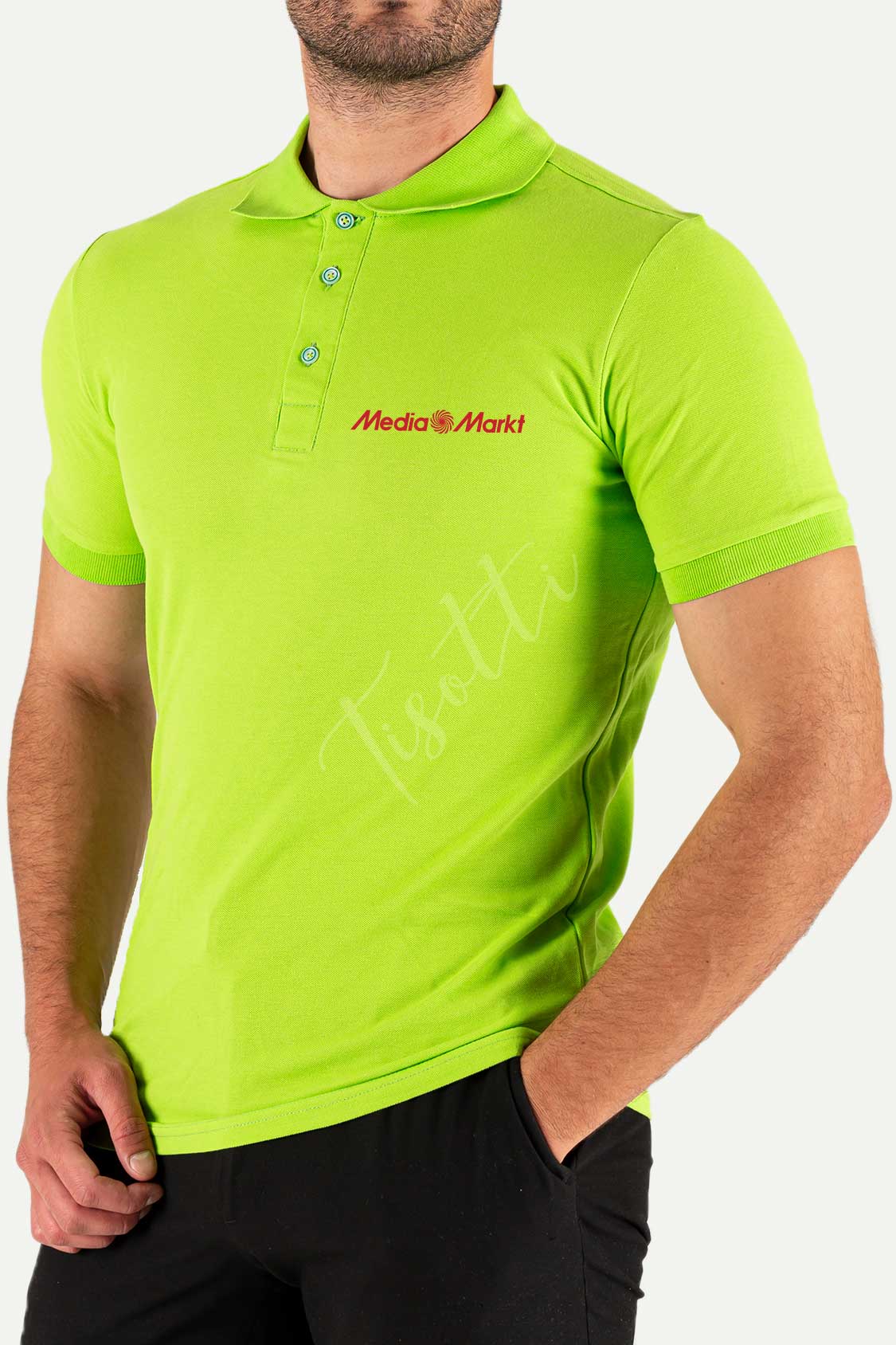 Fıstık Yeşili Baskılı Polo Yaka Tişört