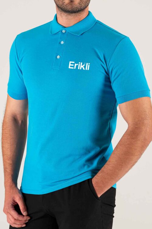 Turkuaz Baskılı Polo Yaka Tişört