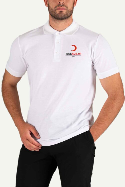 Beyaz Baskılı Polo Yaka Tişört