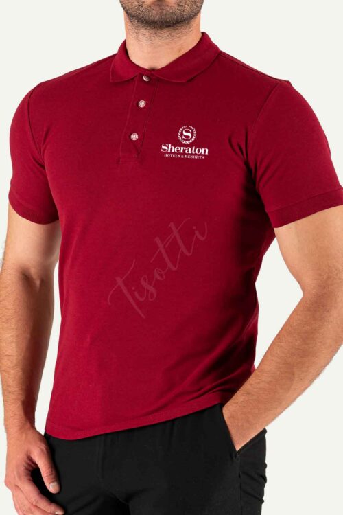 Bordo Baskılı Polo Yaka Tişört
